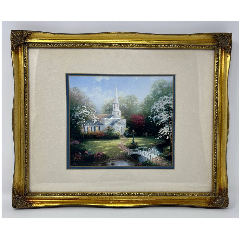 Thomas Kinkade Hometown Chapel Gold Framed Print 15" long x 12' Wide